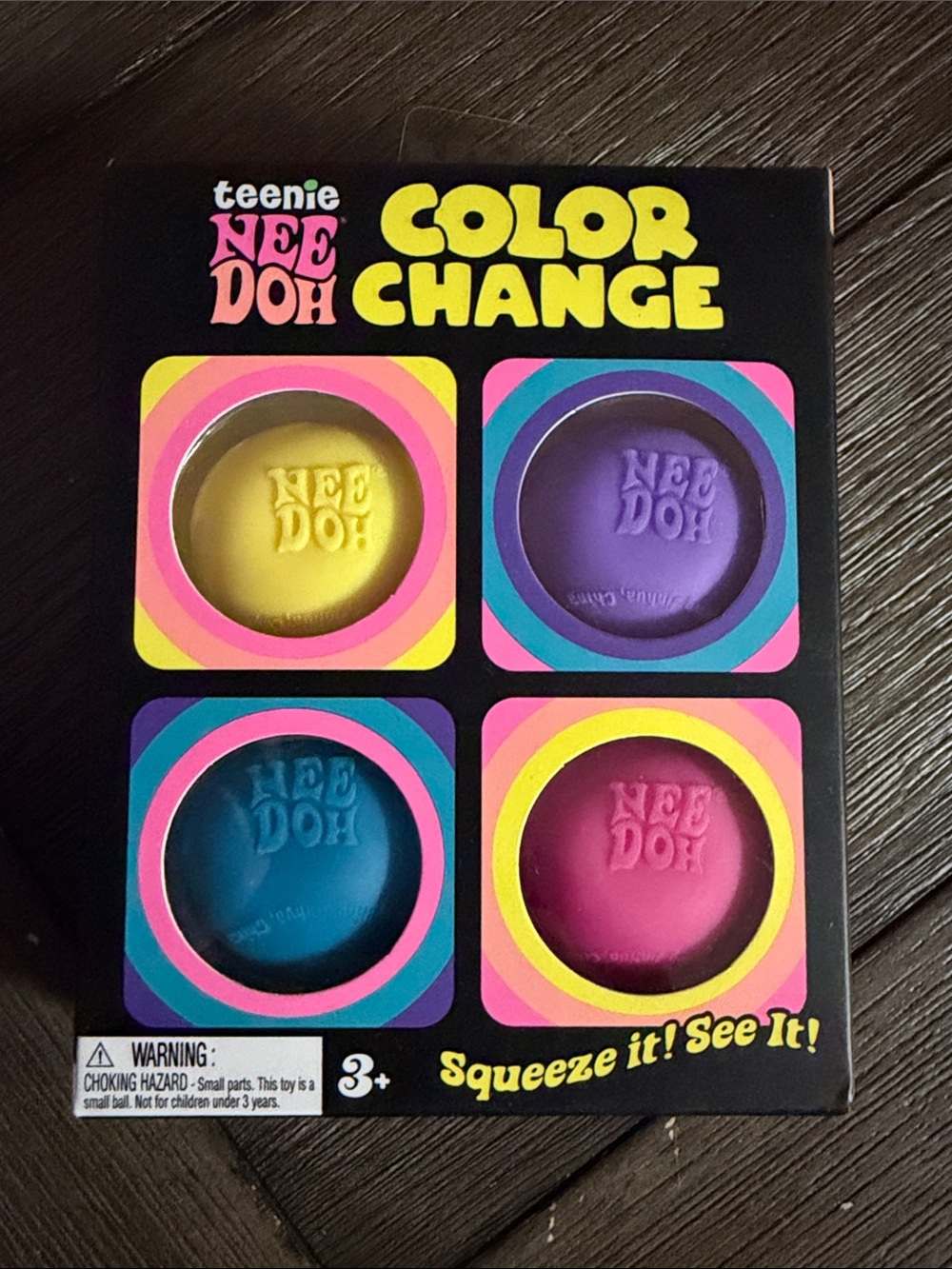 Needoh teenie 4 pack color  Change Squish toy Balls - Yellow, Purple, Blue, Pink